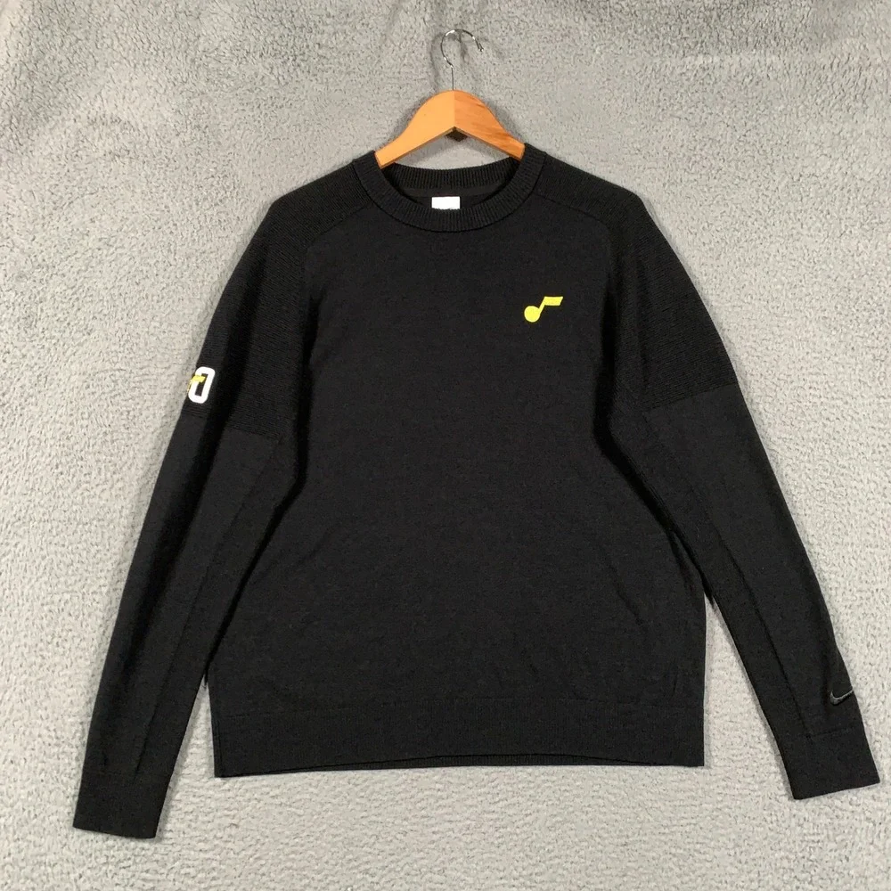 Nike Utah Jazz Tiger Woods Knit Golf Sweater Mens Large L Black 50th Anniversary